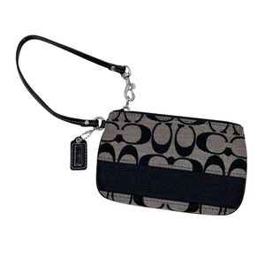 Vintage Y2K Coach Signature Logo Mini Pouch Wristlet Coin Purse Black Gray